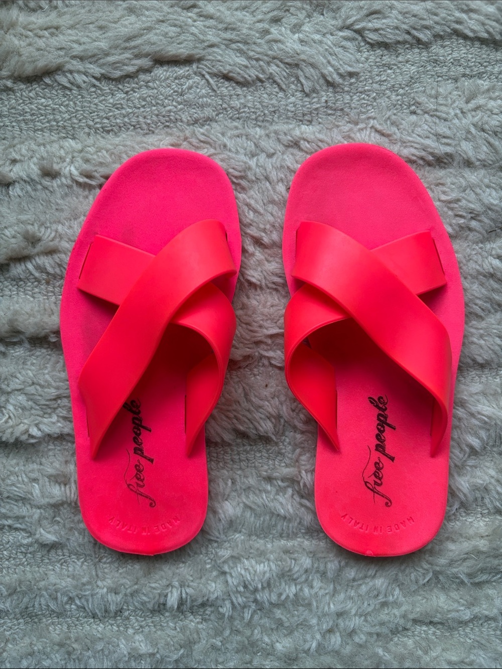 Free People Neon Pink Cross-Strap Slide Sandals